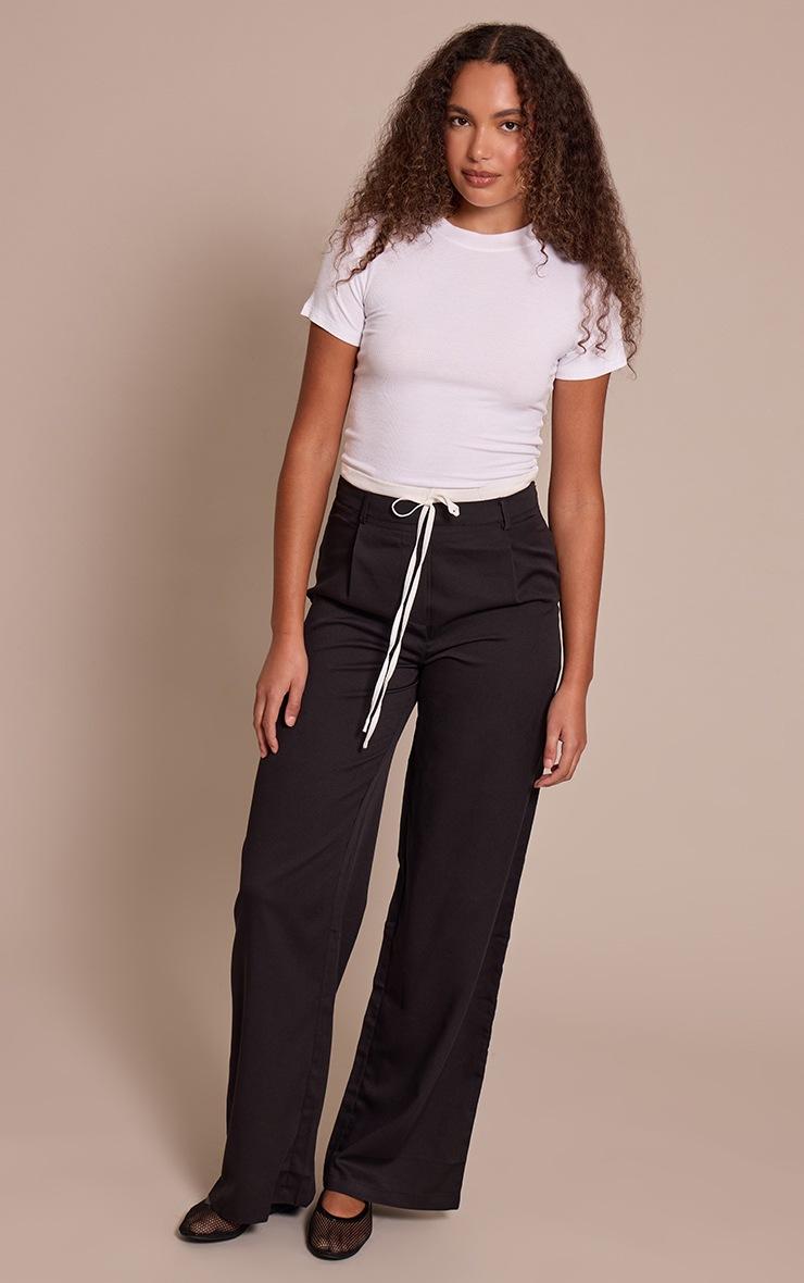 Pretty Little Thing Tall Black Woven Double Waistband Tailored Pants
