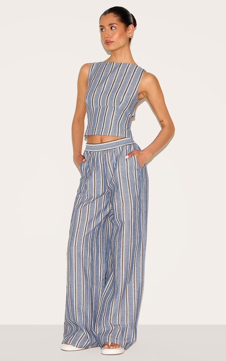 Pretty Little Thing Tall Blue Linen Look Striped Open Back Sleeveless Top