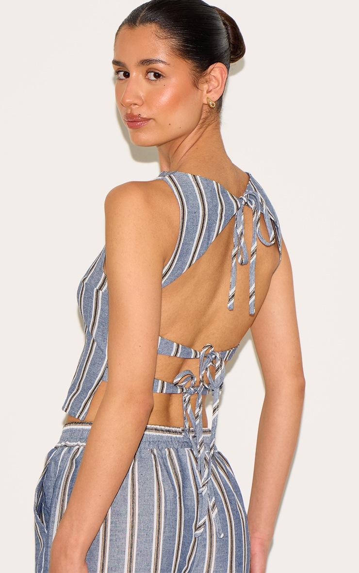 Pretty Little Thing Tall Blue Linen Look Striped Open Back Sleeveless Top