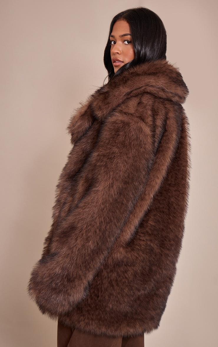 Pretty Little Thing Tall Brown Oversized Midi Faux Fur Coat