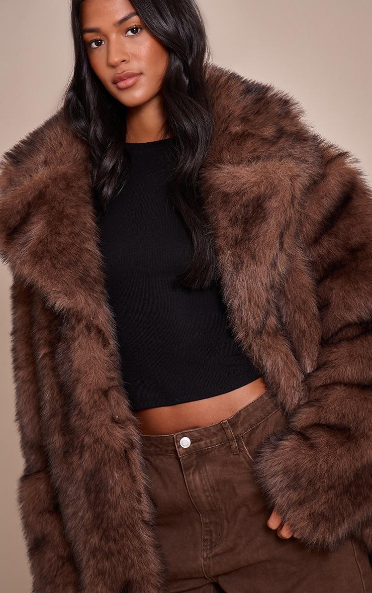 Pretty Little Thing Tall Brown Oversized Midi Faux Fur Coat