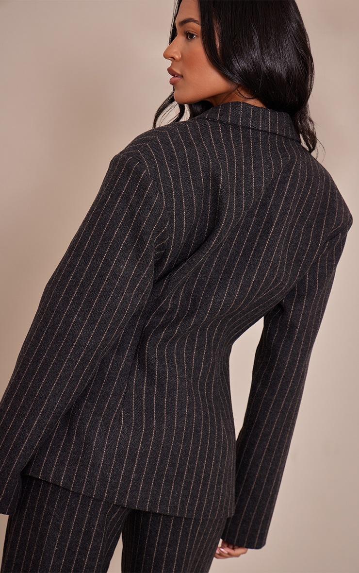 Pretty Little Thing Tall Charcoal Grey Brushed Pinstripe Cinched Waist Blazer