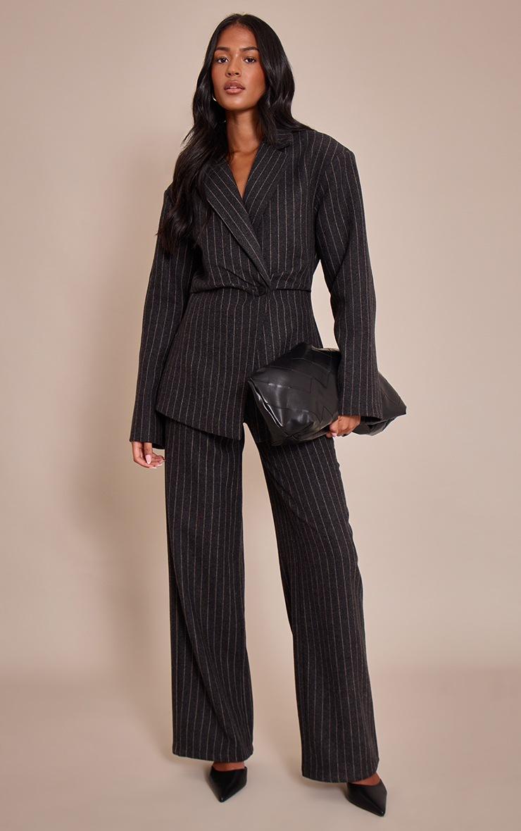 Pretty Little Thing Tall Charcoal Grey Brushed Pinstripe Pant