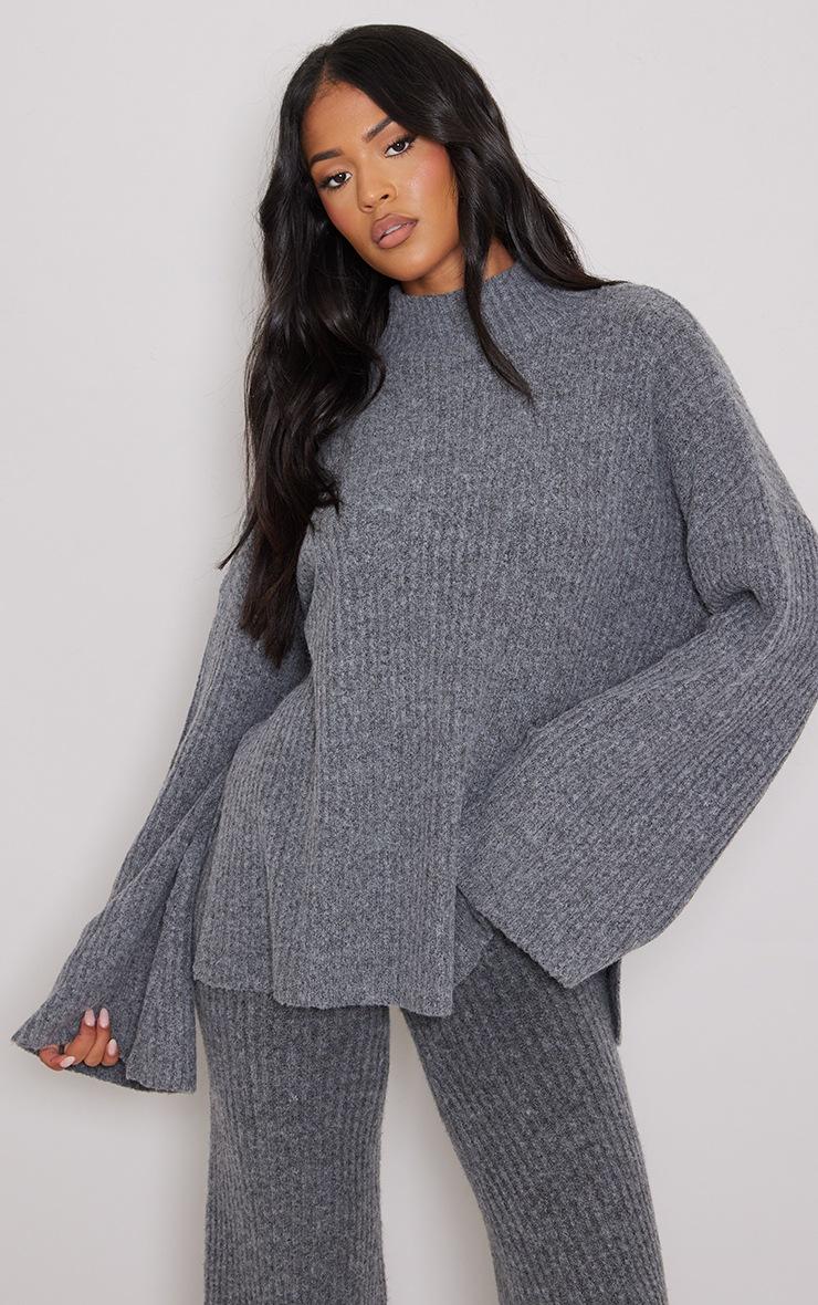 Pretty Little Thing Tall Charcoal Luxe Rib Knit Oversized Sweater