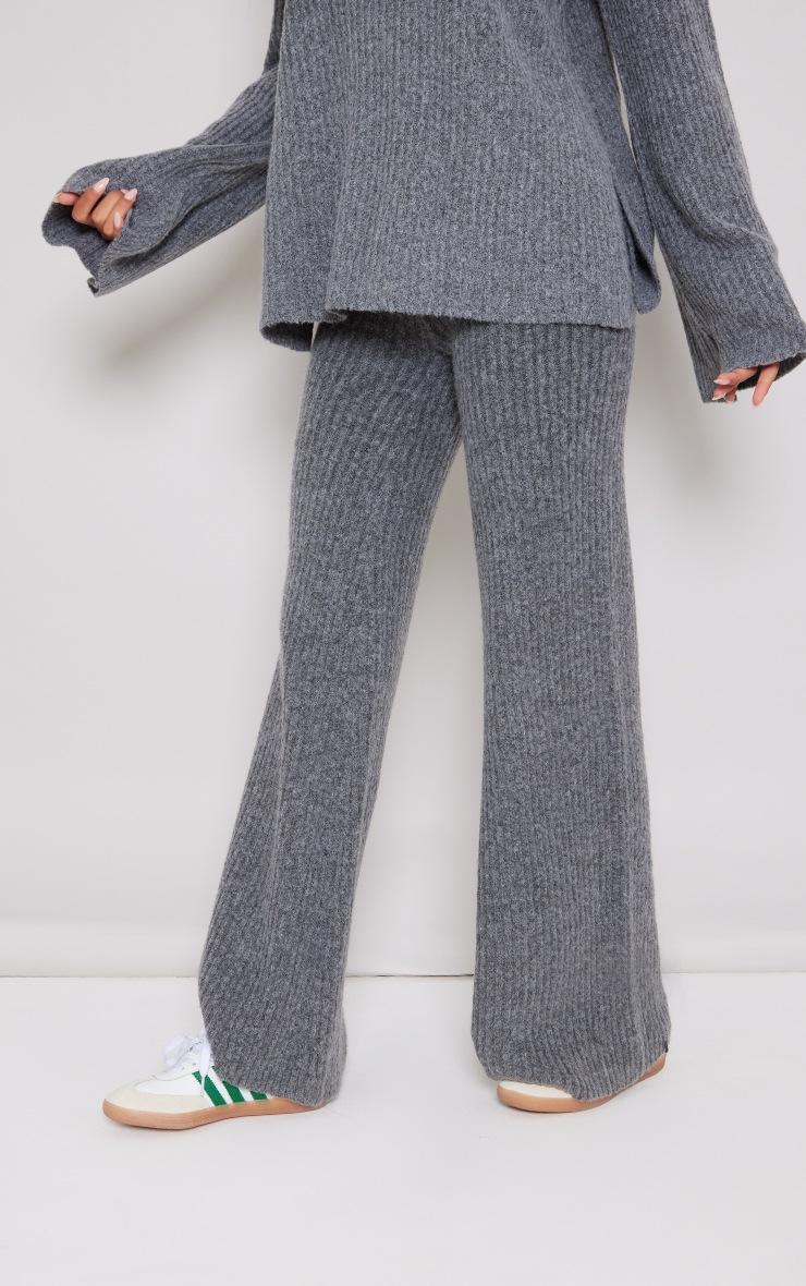 Pretty Little Thing Tall Charcoal Luxe Rib Knit Wide Leg Pants