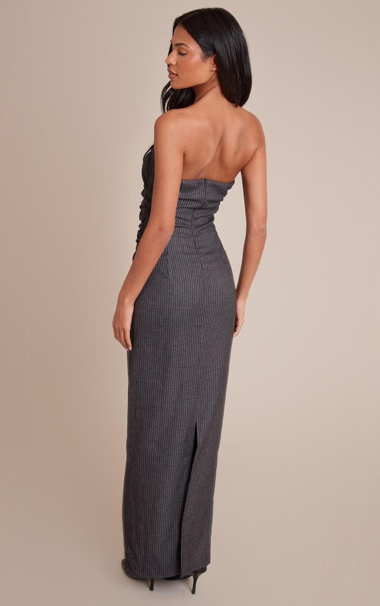Pretty Little Thing Tall Charcoal Pinstripe Bandeau Ruched Detail Maxi Dress