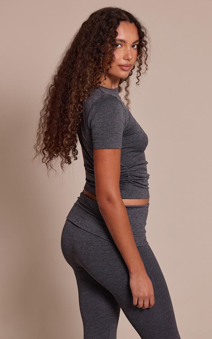 Pretty Little Thing Tall Charcoal Seamless Marl Layered Ruched Side Gym Top