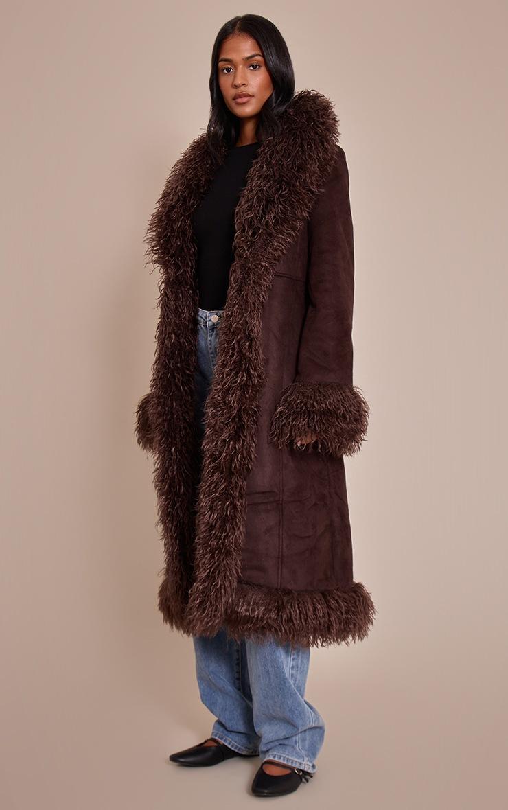Pretty Little Thing Tall Chocolate Afghan Style Maxi Coat