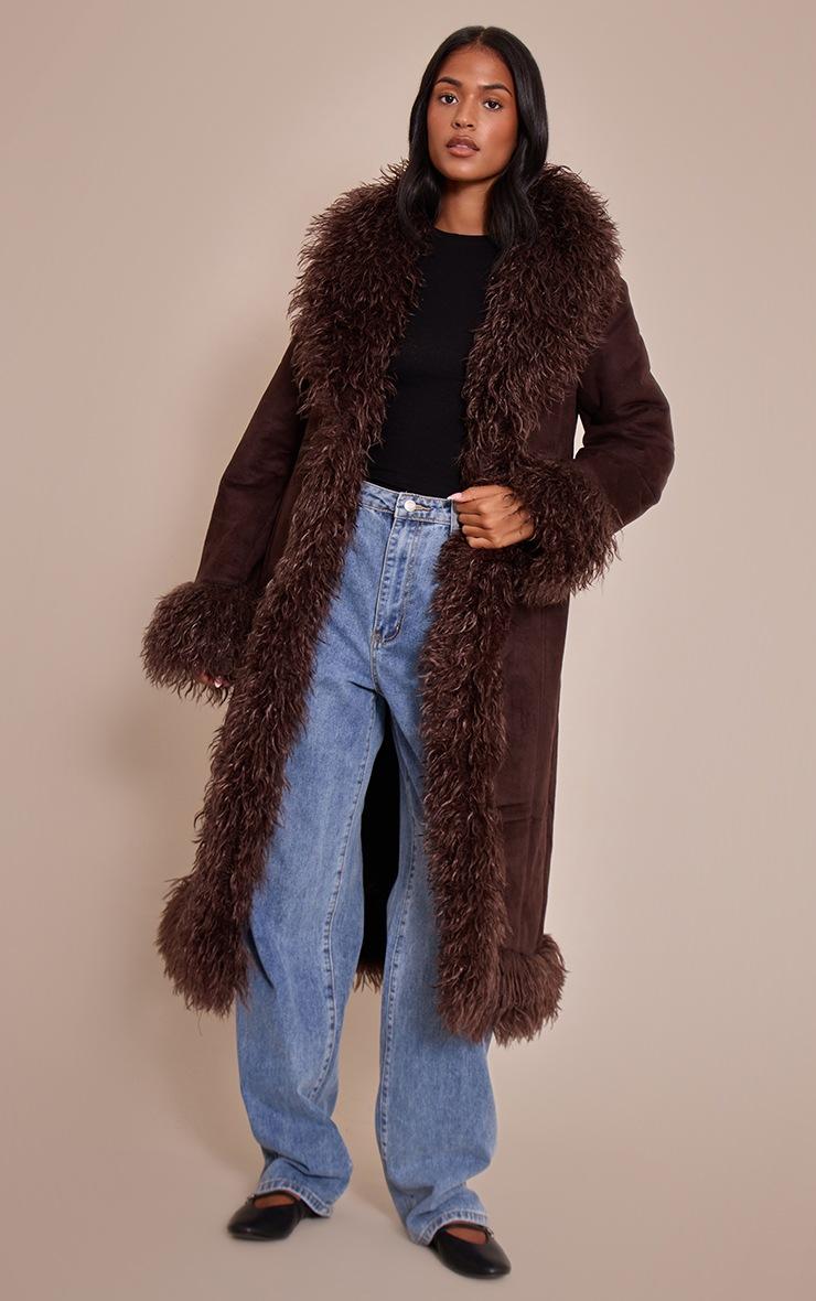 Pretty Little Thing Tall Chocolate Afghan Style Maxi Coat