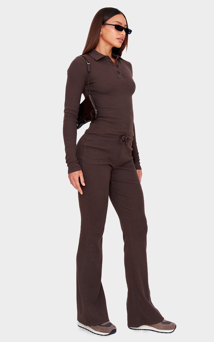 Pretty Little Thing Tall Chocolate Collared Long Sleeve Rib Top
