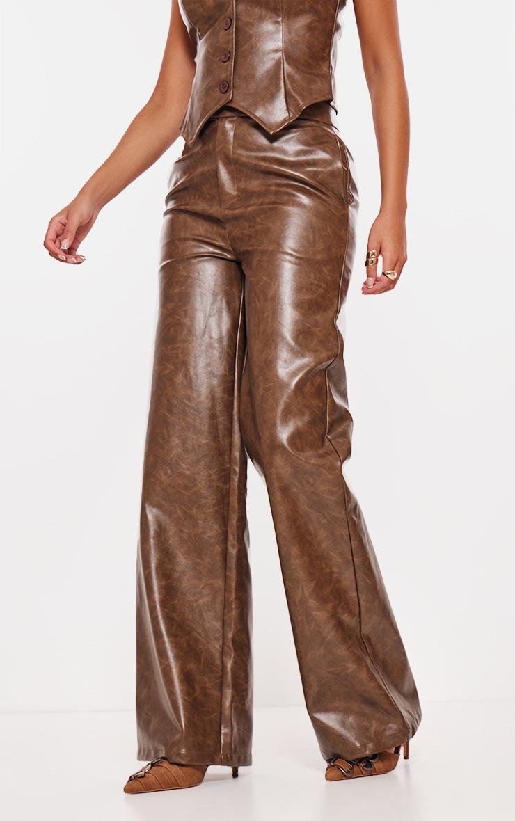 Pretty Little Thing Tall Chocolate Faux Leather Wide Leg Pants