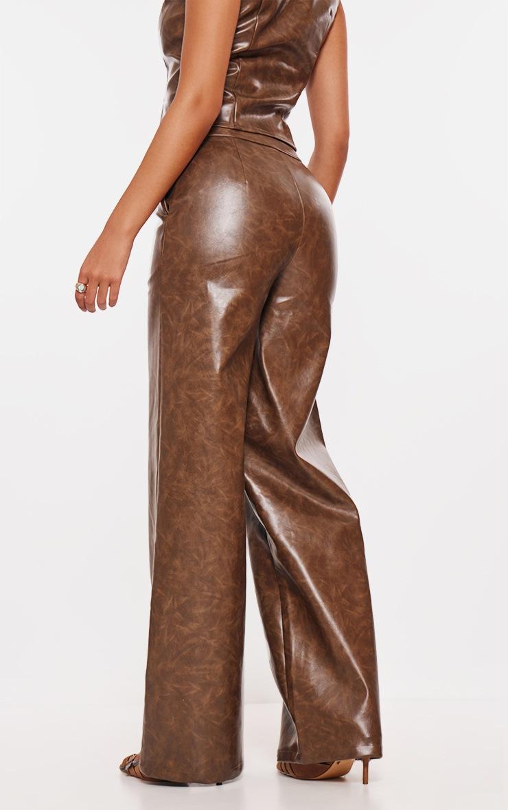Pretty Little Thing Tall Chocolate Faux Leather Wide Leg Pants