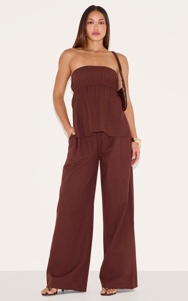 Pretty Little Thing Tall Chocolate Linen Look Peplum Bandeau Top