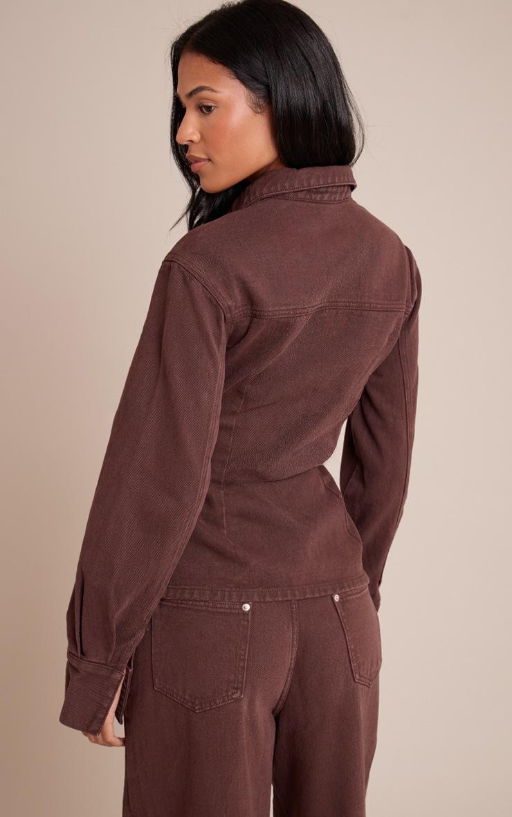 Pretty Little Thing Tall Chocolate Long Sleeve Fitted Denim Shirt