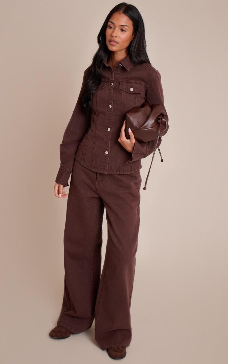 Pretty Little Thing Tall Chocolate Long Sleeve Fitted Denim Shirt