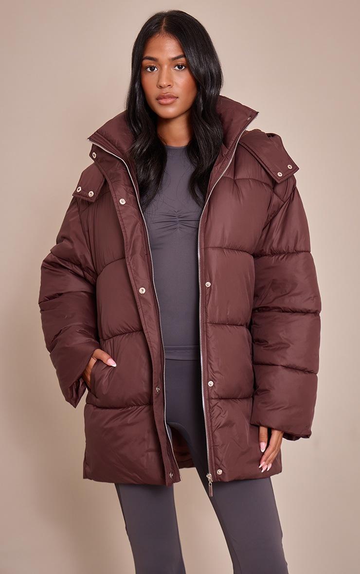 Pretty Little Thing Tall Chocolate Oversized Hooded Puffer Jacket
