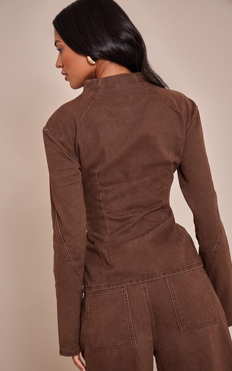 Pretty Little Thing Tall Chocolate Seam Detail High Neck Fitted Jacket