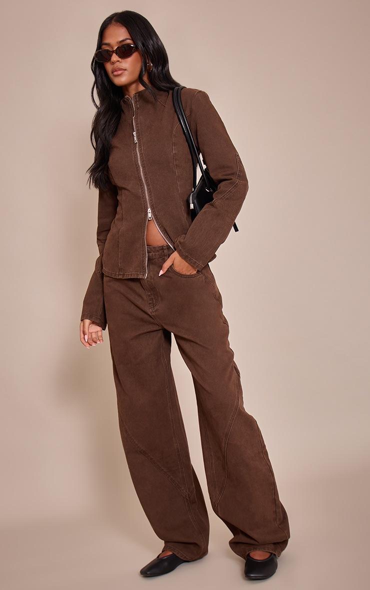 Pretty Little Thing Tall Chocolate Seam Detail High Neck Fitted Jacket