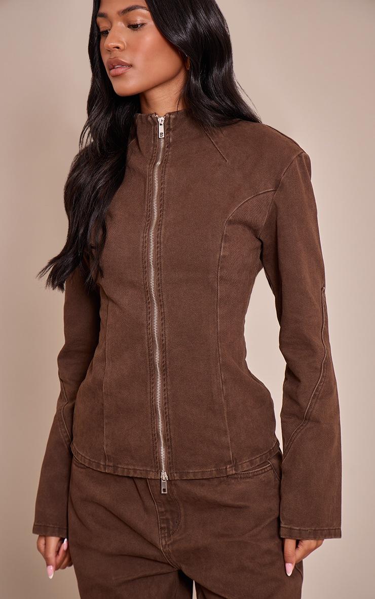 Pretty Little Thing Tall Chocolate Seam Detail High Neck Fitted Jacket