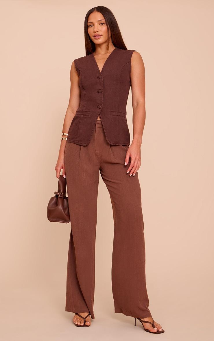 Pretty Little Thing Tall Chocolate Tailored Style Longline Denim Vest