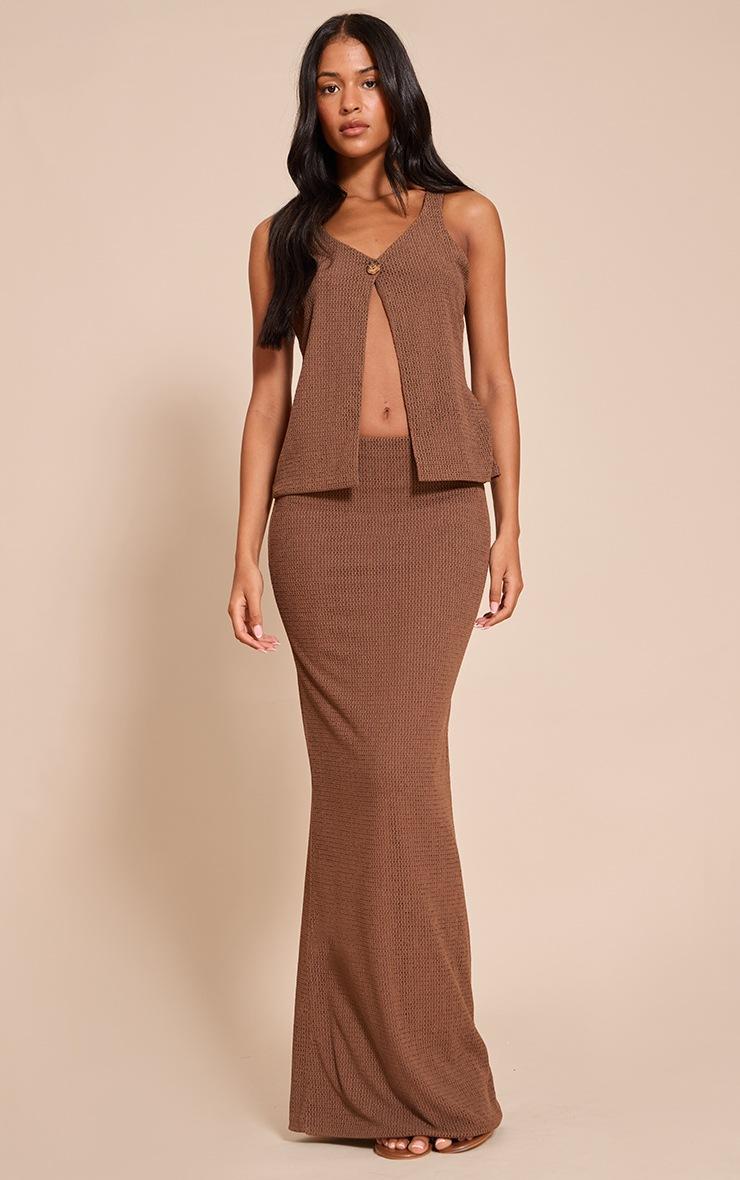 Pretty Little Thing Tall Chocolate Textured Lined Maxi Skirt