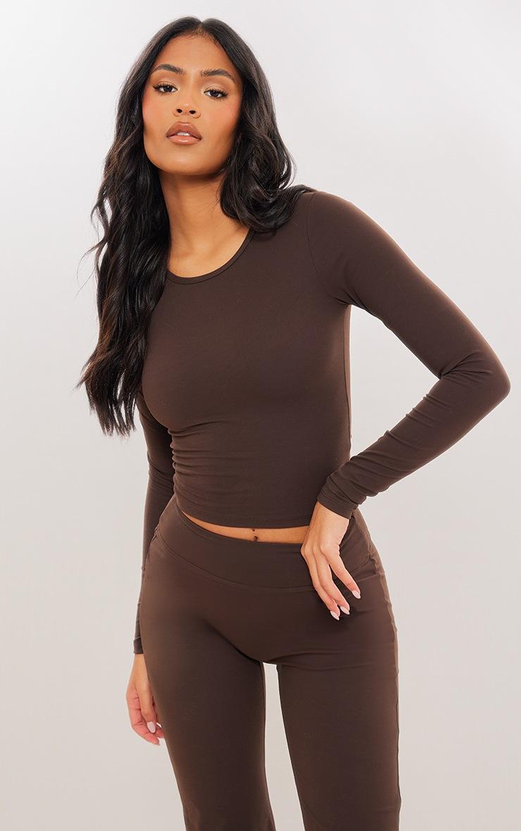 Pretty Little Thing Tall Coffee Snatched Sculpt Long Sleeve Top
