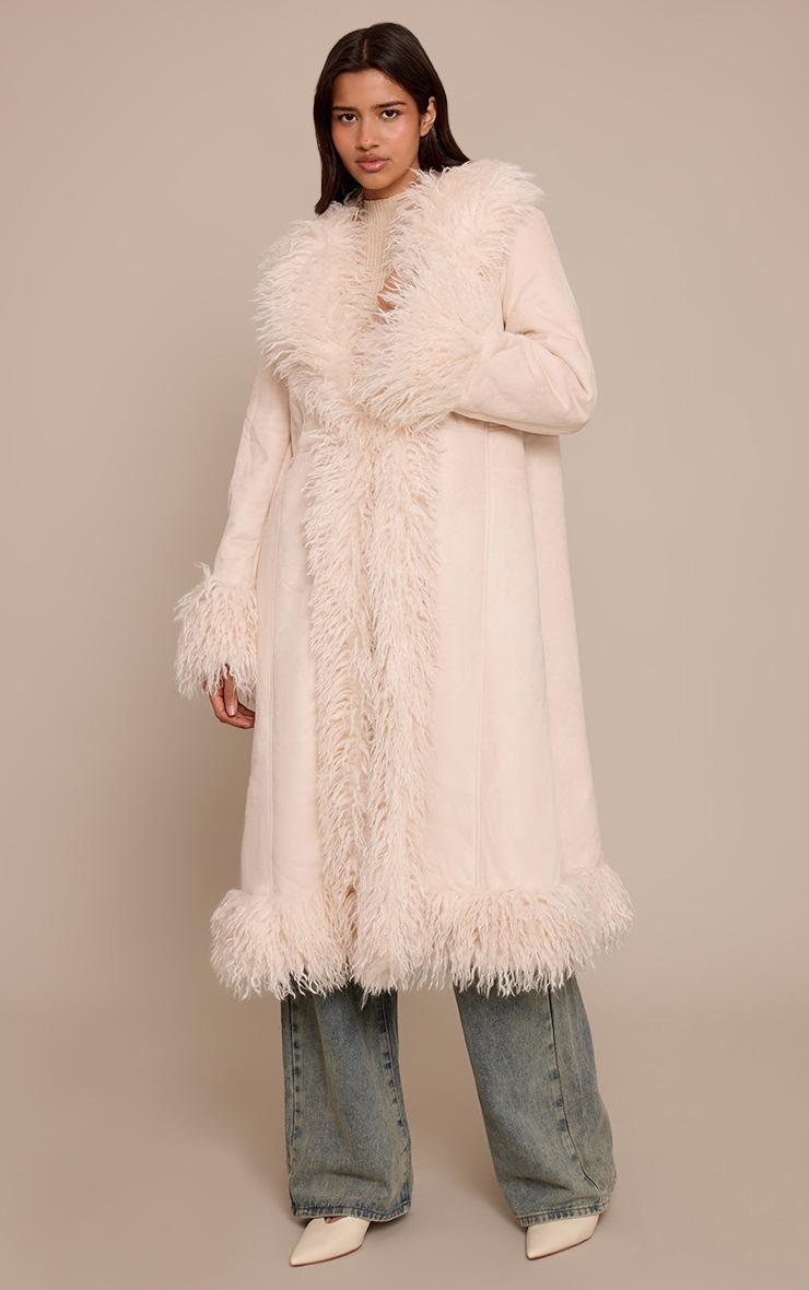 Pretty Little Thing Tall Cream Afghan Style Maxi Coat