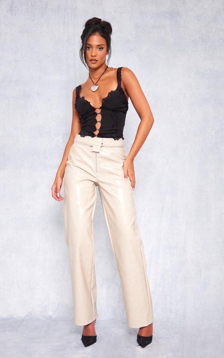 Pretty Little Thing Tall Cream Faux Leather Zip Detail Straight Leg Pant