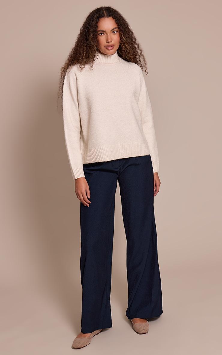 Pretty Little Thing Tall Cream Knit Oversized Polo Neck Sweater