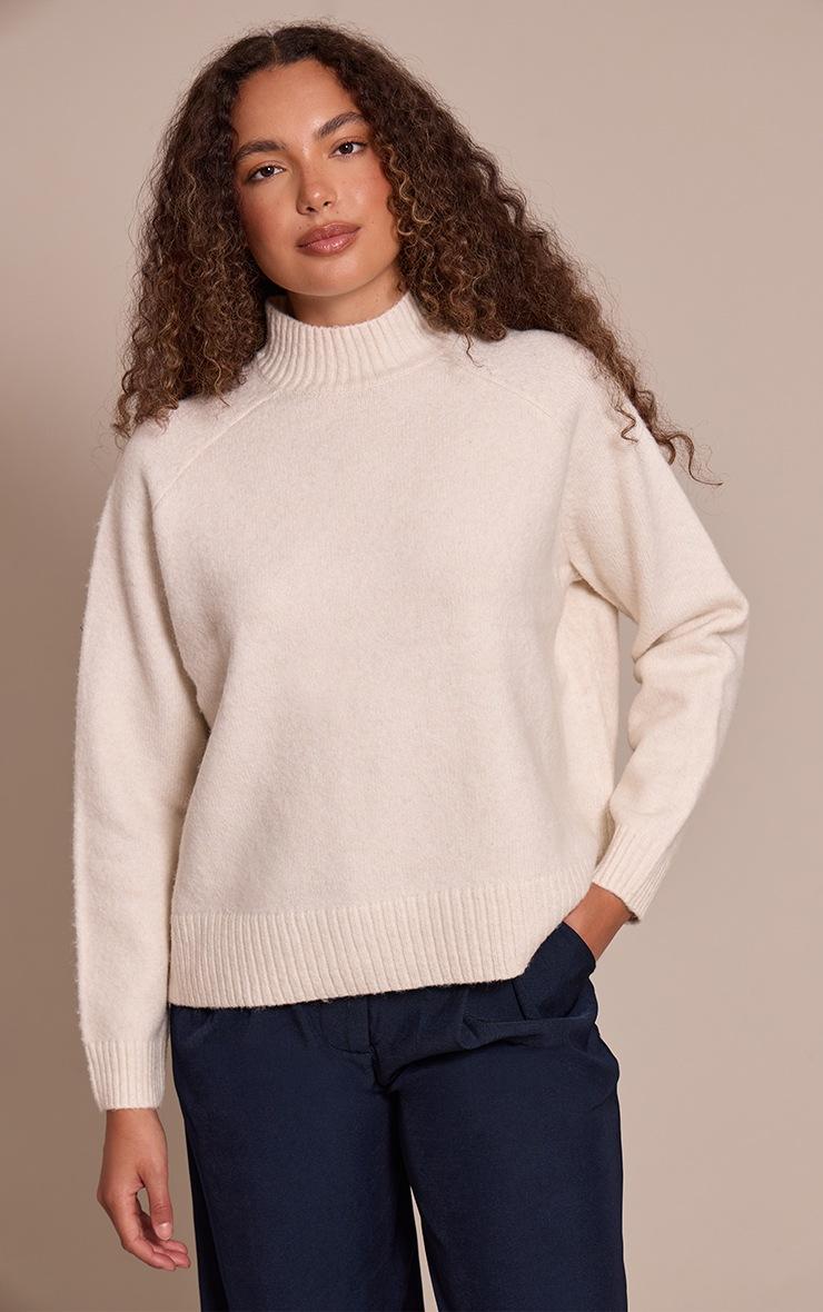 Pretty Little Thing Tall Cream Knit Oversized Polo Neck Sweater