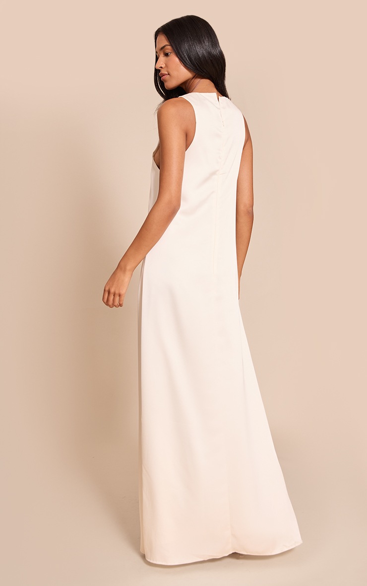 Pretty Little Thing Tall Cream Satin Boat Neck Sleeveless Maxi Dress