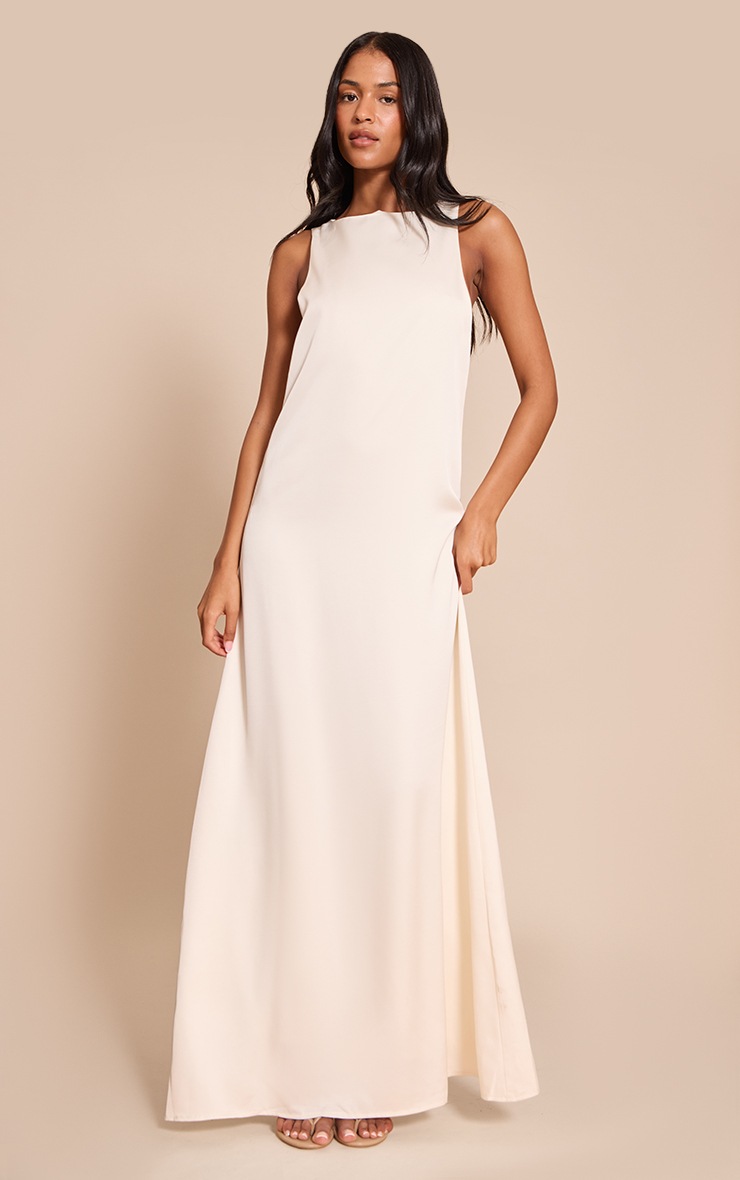 Pretty Little Thing Tall Cream Satin Boat Neck Sleeveless Maxi Dress