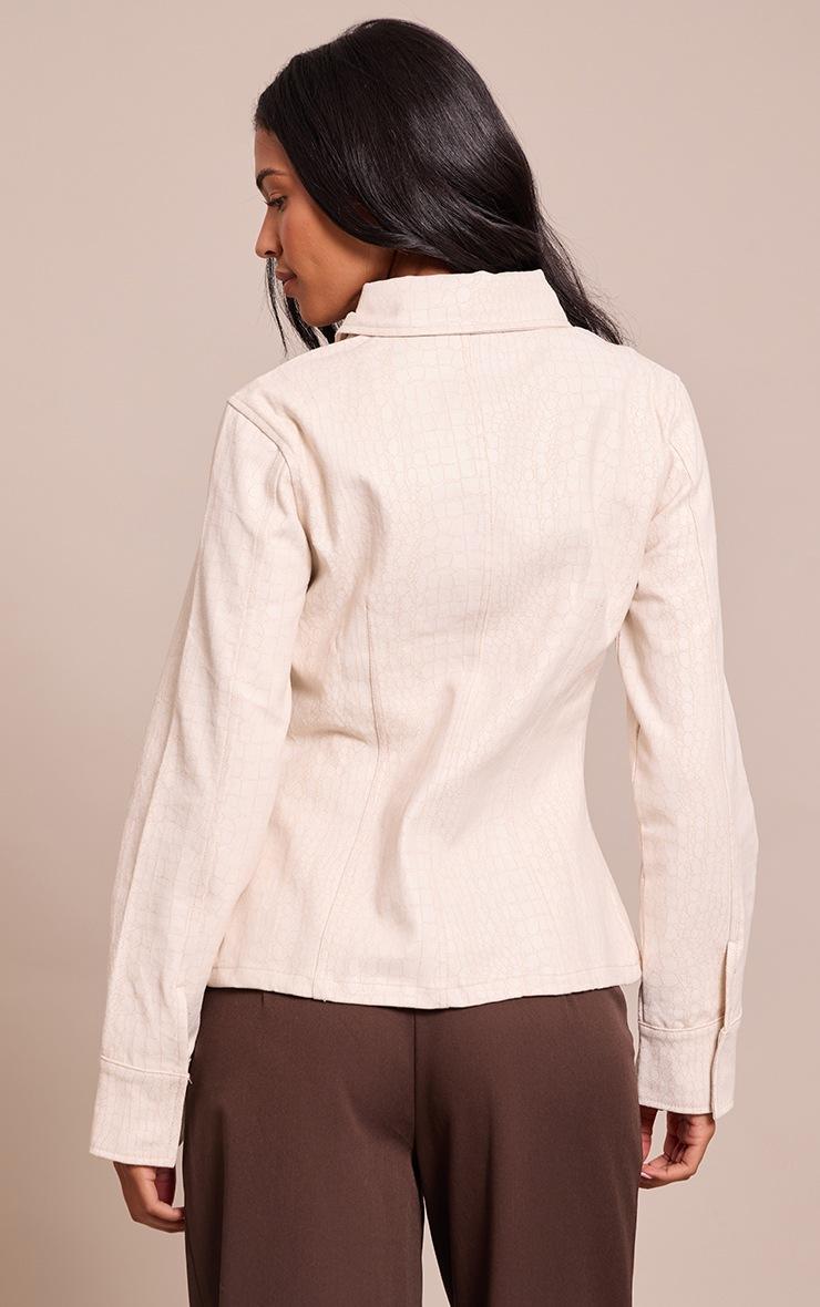 Pretty Little Thing Tall Cream Snake Print Coated Cinched Denim Shirt