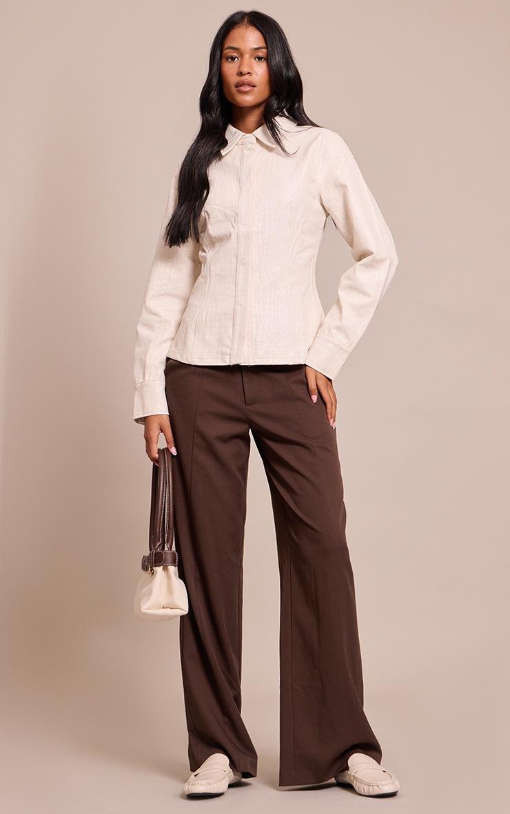 Pretty Little Thing Tall Cream Snake Print Coated Cinched Denim Shirt