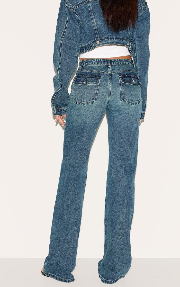 Pretty Little Thing Tall Dark Blue Wash Back Pocket Detail Flare Jeans