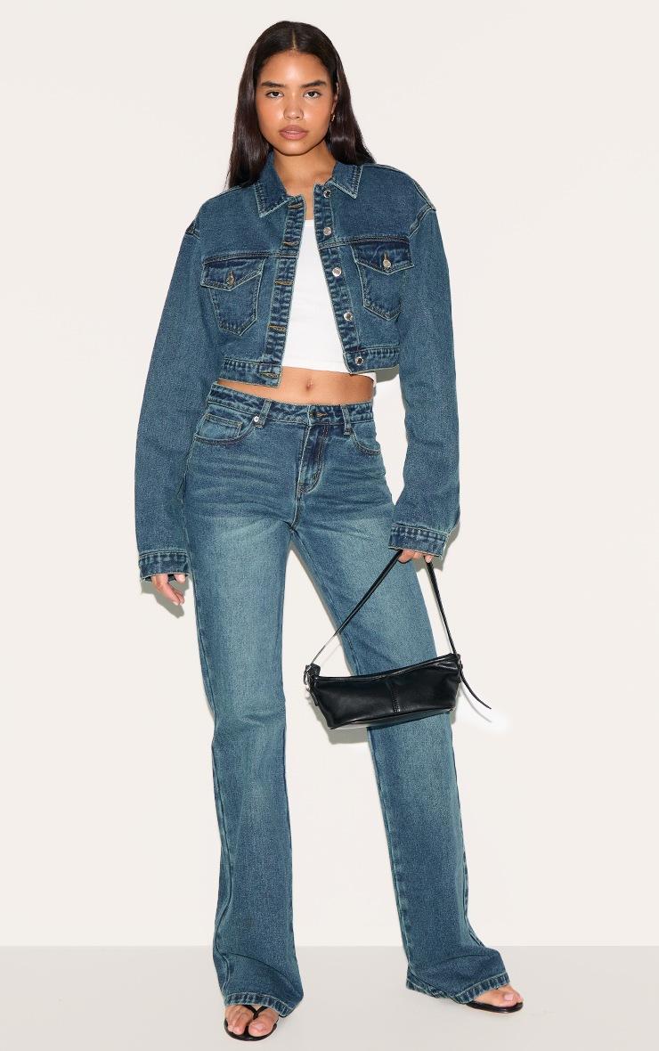 Pretty Little Thing Tall Dark Blue Wash Back Pocket Detail Flare Jeans