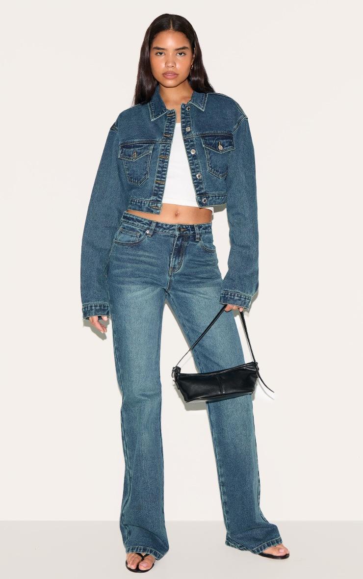 Pretty Little Thing Tall Dark Blue Wash Pocket Detail Cropped Denim Jacket