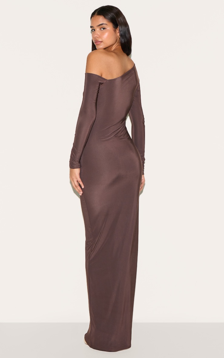 Pretty Little Thing Tall Deep Chocolate Double Slinky Asymmetric Neckline Maxi Dress