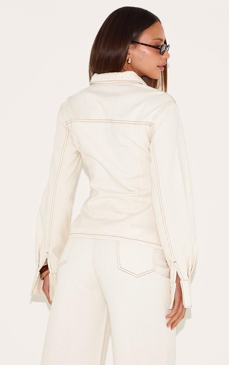 Pretty Little Thing Tall Ecru Long Sleeve Cinched Denim Shirt