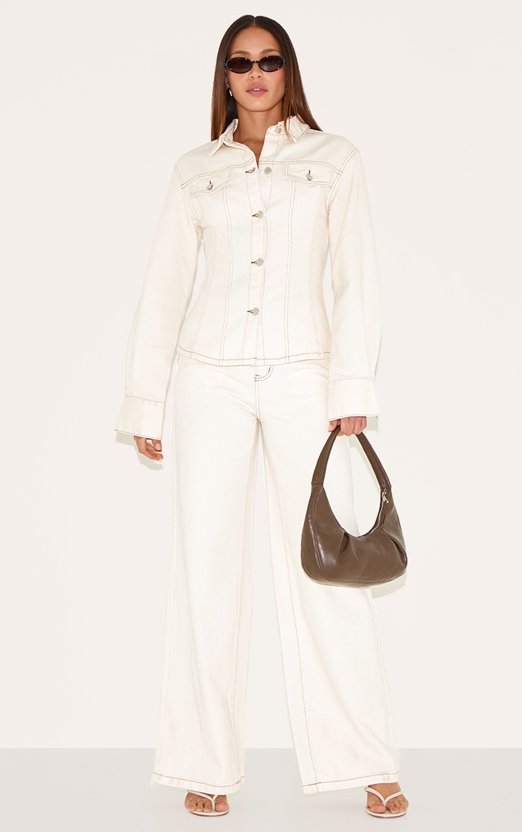 Pretty Little Thing Tall Ecru Long Sleeve Cinched Denim Shirt