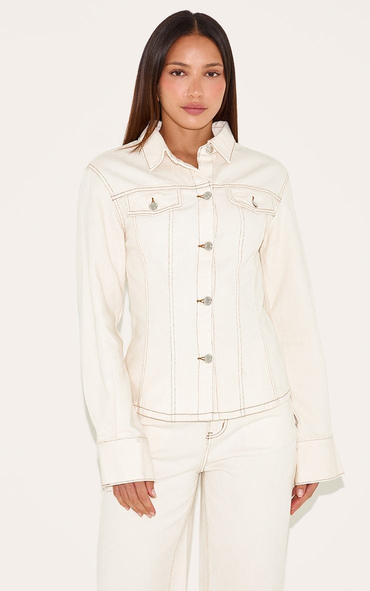 Pretty Little Thing Tall Ecru Long Sleeve Cinched Denim Shirt