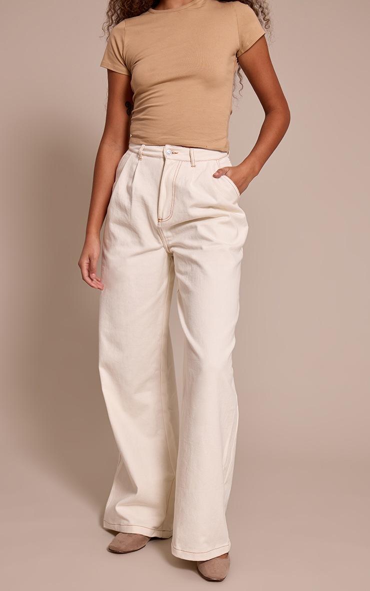 Pretty Little Thing Tall Ecru Pleated Wide Leg Jeans