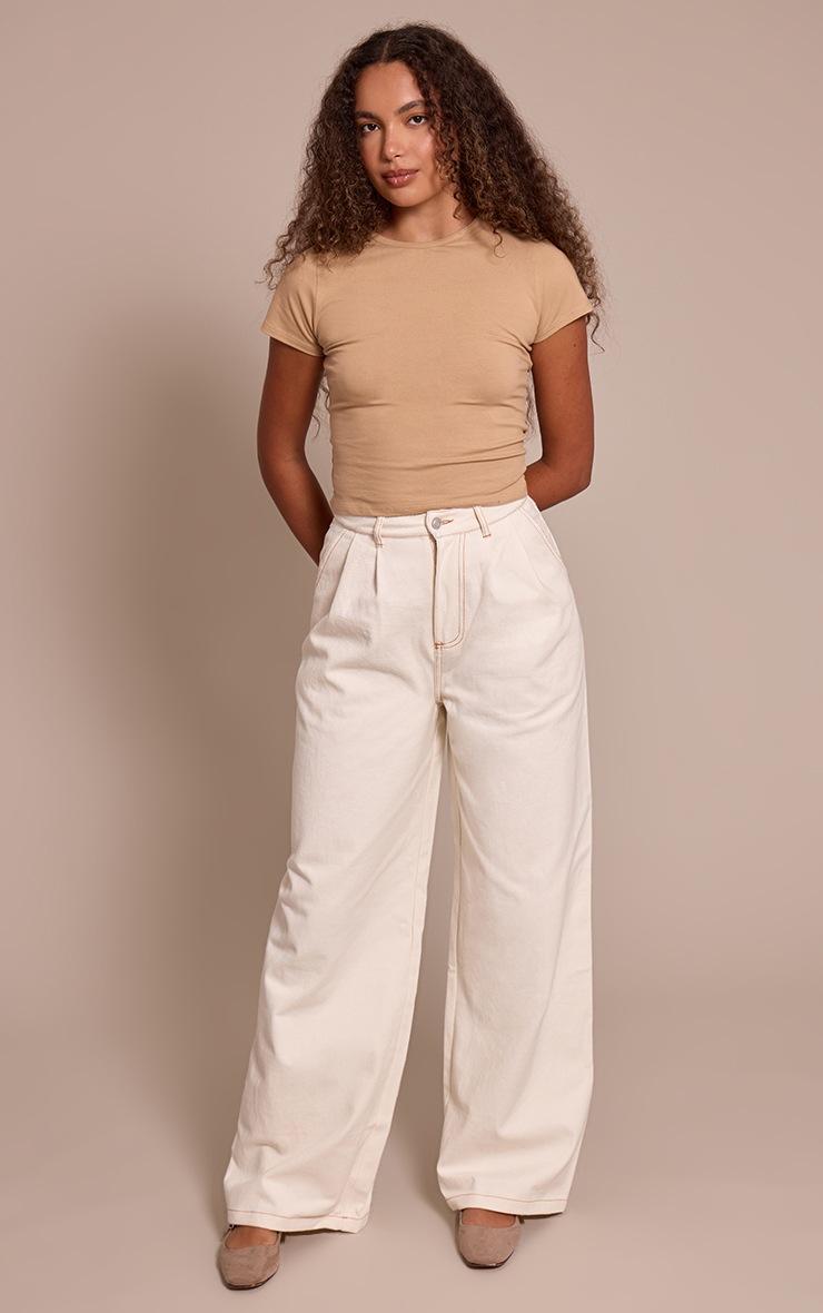 Pretty Little Thing Tall Ecru Pleated Wide Leg Jeans
