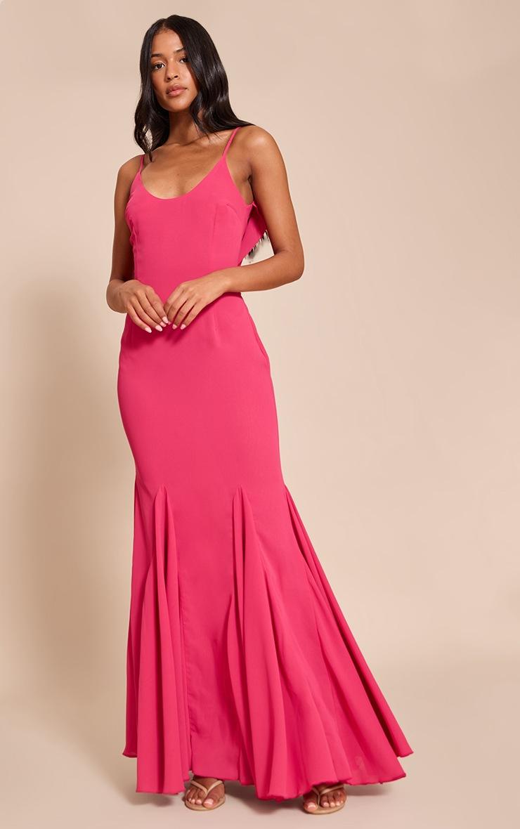 Pretty Little Thing Tall Fuschia Chiffon Scoop Neck Cowl Back Sleeveless Maxi Dress