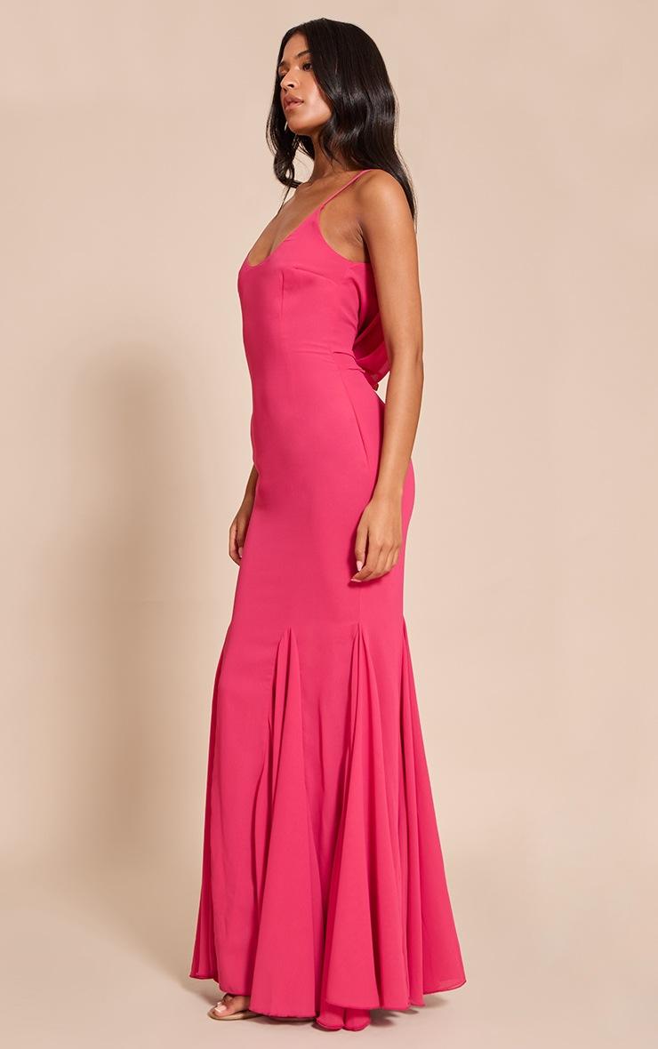 Pretty Little Thing Tall Fuschia Chiffon Scoop Neck Cowl Back Sleeveless Maxi Dress