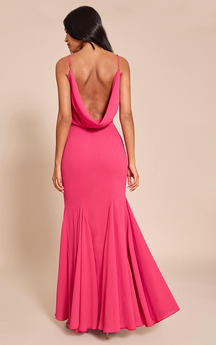 Pretty Little Thing Tall Fuschia Chiffon Scoop Neck Cowl Back Sleeveless Maxi Dress