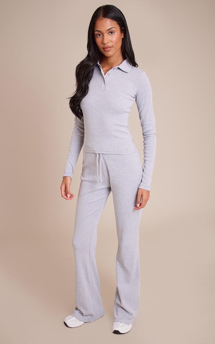 Pretty Little Thing Tall Grey Marl Collared Long Sleeve Rib Top
