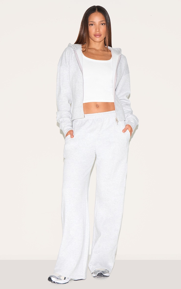 Pretty Little Thing Tall Grey Marl Double Zip Cinched Hoodie