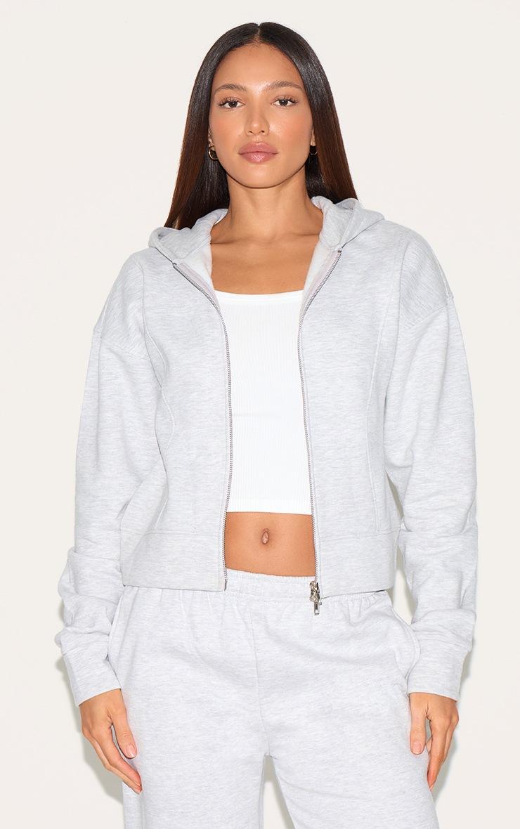Pretty Little Thing Tall Grey Marl Double Zip Cinched Hoodie