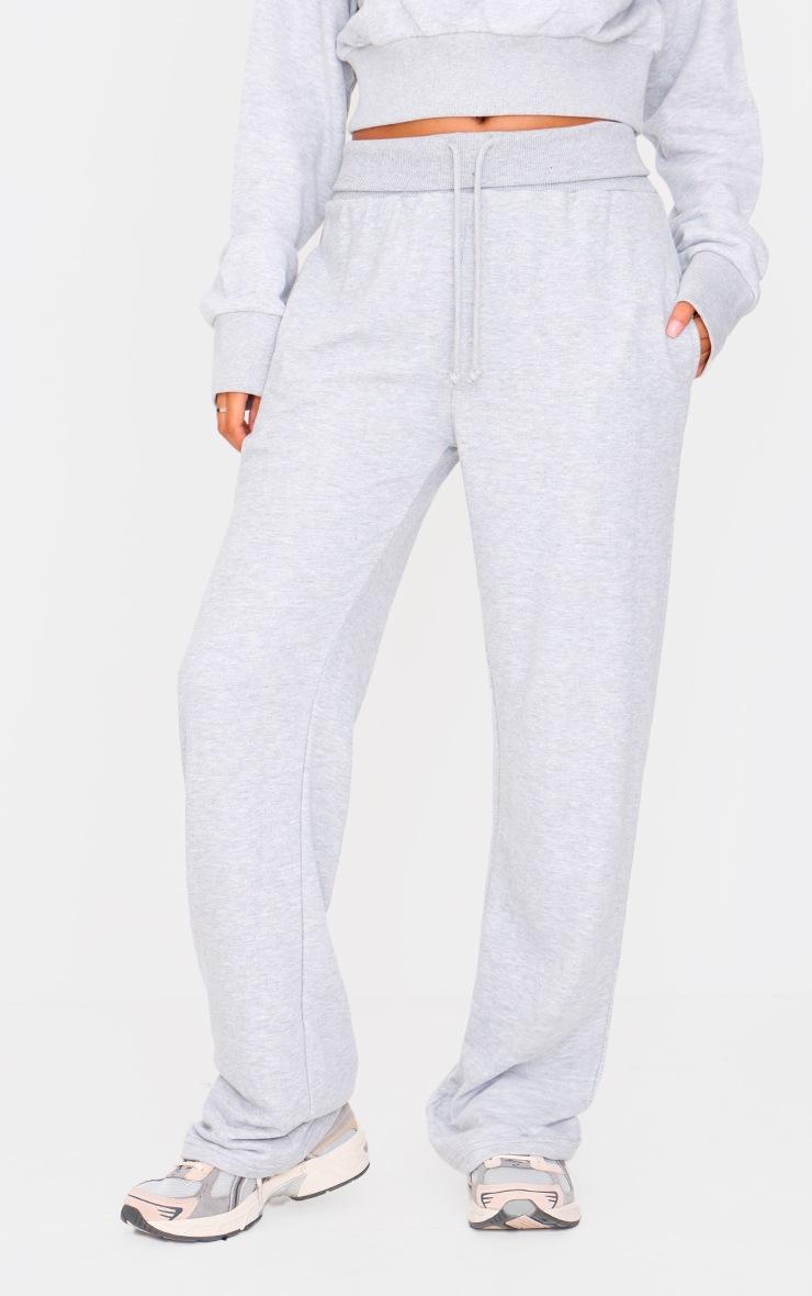 Pretty Little Thing Tall Grey Marl Fold Over Straight Leg Sweatpants